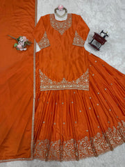 Occasion Wear Orange Color Top With Lehenga