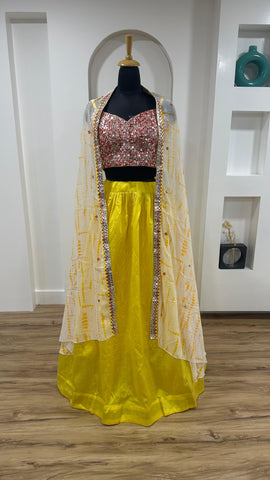 Stylish Kasturi Slub Silk Yellow Color Designer Lehenga Choli With Koti
