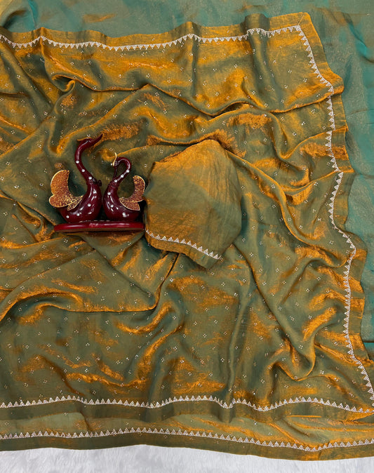 New Party Wear Mehndi Color Silk Saree