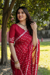 Superhit Red Color Original Bandhej Silk Saree