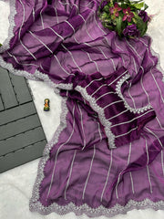 Peaceful Embroidery Zari Work Purple Color Saree