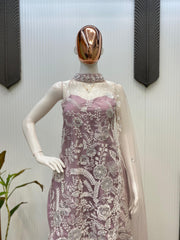 Shining Embroidery Work Pink Color Palazzo Suit
