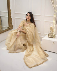 Exclusive Goldy Crazy Cream Color Saree