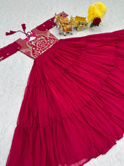 Glorious Sequence Work Pink Color Long Gown