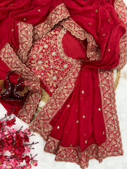 Flattering Tabby Silk Red Color Designer Saree