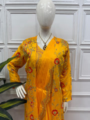 Designer Embroidery Work Yellow Color Ready To Wear Saree With Koti