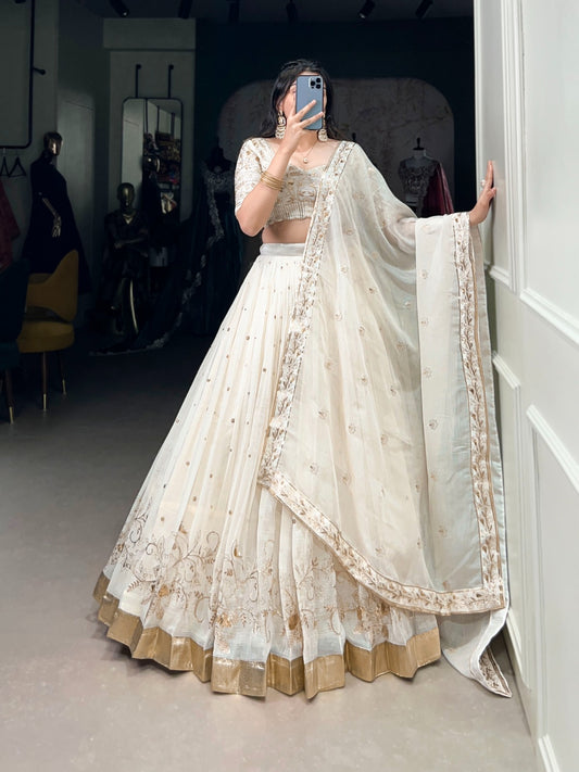 Attractive Embroidery Work White Color Lehenga Choli