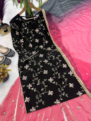Stylish Black Crushi Silk Sequence Work Sharara Suit