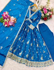 Function Wear Teal Blue Color Gown With Dupatta Set