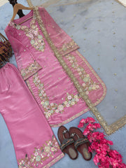 Stunning Sequence Work Pink Color Palazzo Suit
