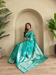 Festive Special Teal Green Color Silk Saree