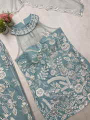 Shining Embroidery Work Sky Blue Color Palazzo Suit