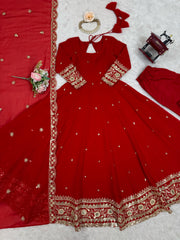 Classic Heavy Work Red Color Georgette Gown