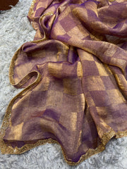 Gorgeous Box Pattern Purple Color Saree