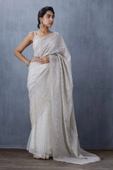 Organza Silk All Over Embroidery Work White Color Saree