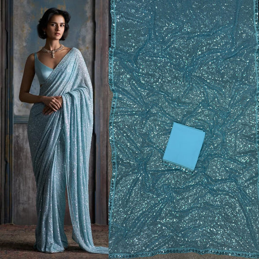 Fabulous Khichdi Sequence Embroidery Work Sky Blue Color Saree