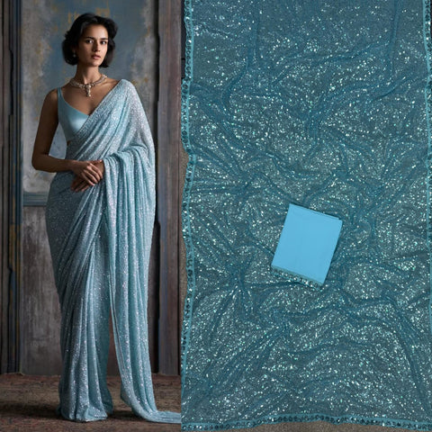 Fabulous Khichdi Sequence Embroidery Work Sky Blue Color Saree