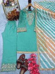 Awesome Embroidery Work Teal Blue Color Salwar Suit