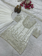 Ravishing Heavy Work White Color Sharara Suit