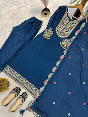 Navy Blue Color Embroidery Work Salwar Suit