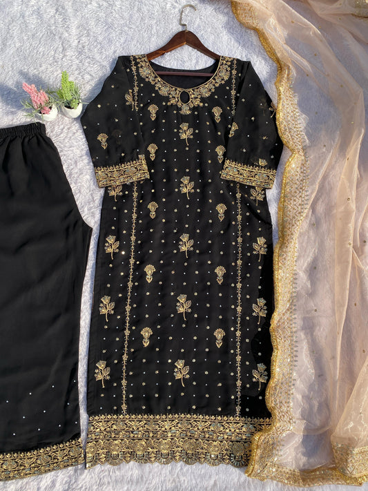 Imposing Georgette Black Color Salwar Suit