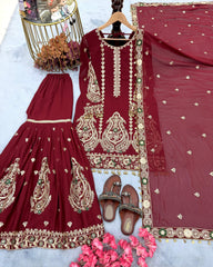 Wonderful Maroon Color Georgette Party Wear Sharara Suit