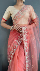 Outstanding Butterfly Net Pink Color Saree