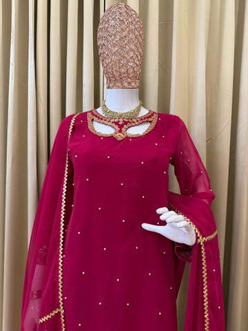 Designer Maroon Georgette Embroidery Work Palazzo Suit
