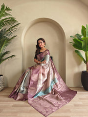 Wonderful Onion Color Flower Print Silk Saree