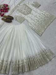 Ravishing Heavy Work White Color Sharara Suit