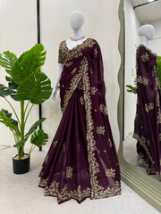 Wedding Wear Rangoli Silk Wine Color Saree