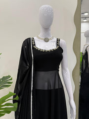 Party Wear Black Color Top With Palazzo