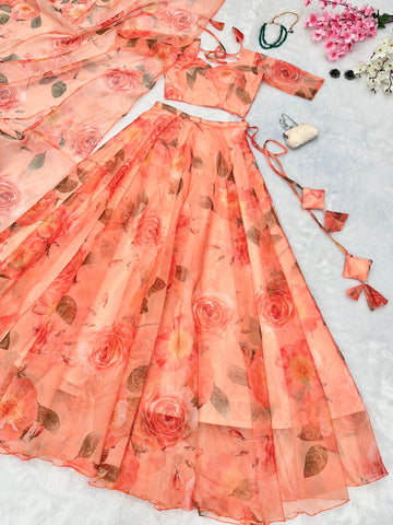 Admiring White Organza Floral Printed Lehenga Choli