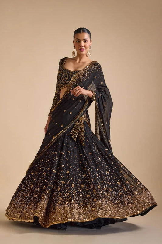 Function Wear Georgette Embroidery Work Black Color Lehenga Choli