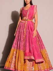 Peaceful Tapeta Silk Pink & Orange Color Lehenga Choli