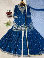 Delightful Navy Blue Color Sequence Work Sharara Suit