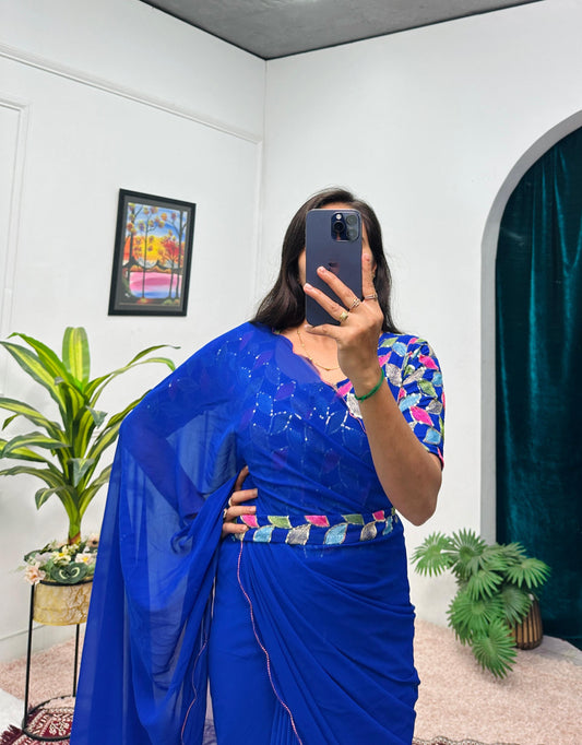 Flattering Georgette Blue Color Gown