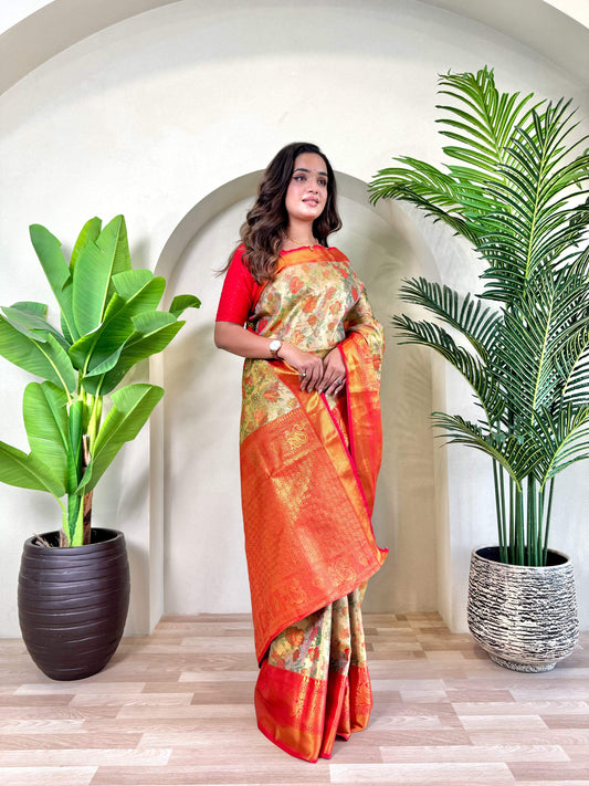 Occasion Wear Pretty Orange Silk Zari Saree