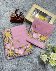 Elegant Banarasi Thread Work Pink Color Saree