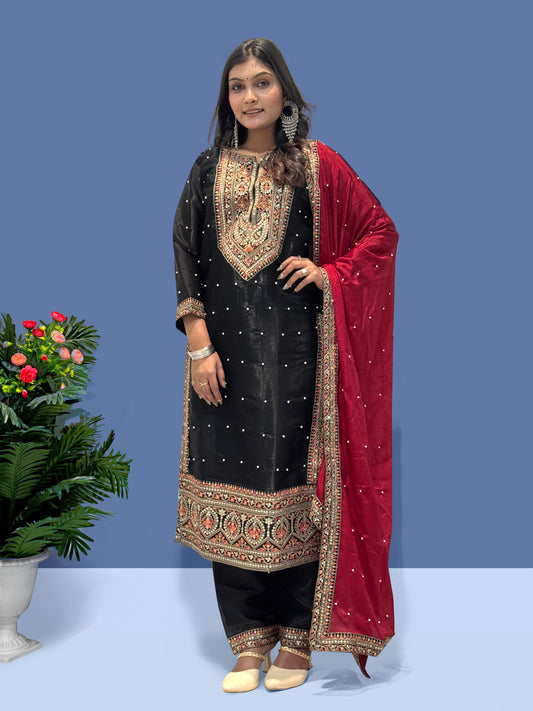 Shining Black Color With Heavy Work Salwar Suit
