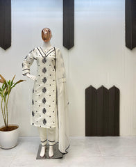 Decent Roman Silk White Color Straight Salwar Suit