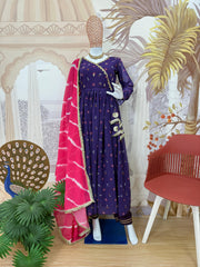 Lovely Blue Georgette Embroidery Work Gown