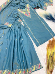 Fantastic Pure Roman Chimer Blue Color Palazzo Suit