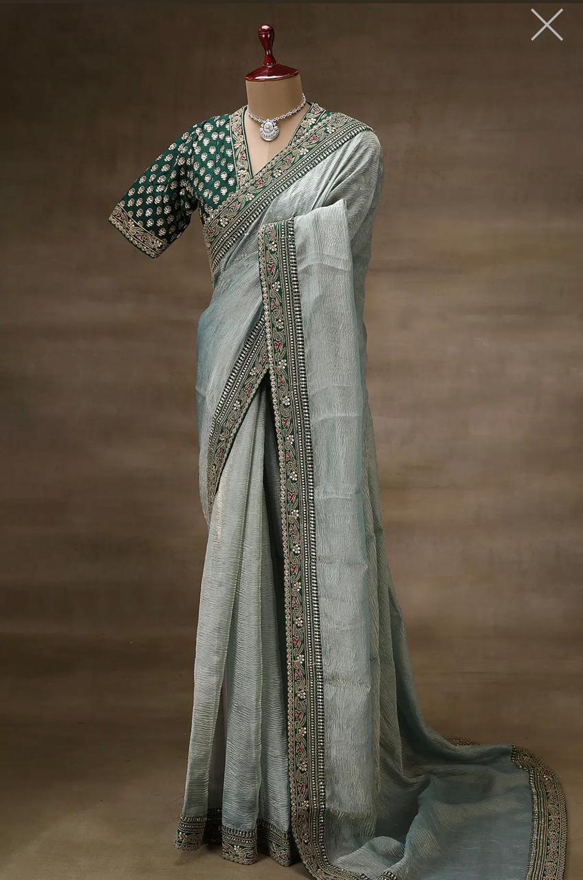 Banarashi Crush Pista Color Lovely Saree