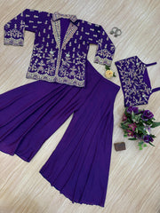 Glimmering Heavy Work Purple Color Palazzo Suit With Koti