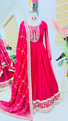Wonderful Georgette Embroidery Work Pink Color Gown