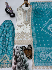 Embroidered Sequence Work Blue Color Sharara Sui