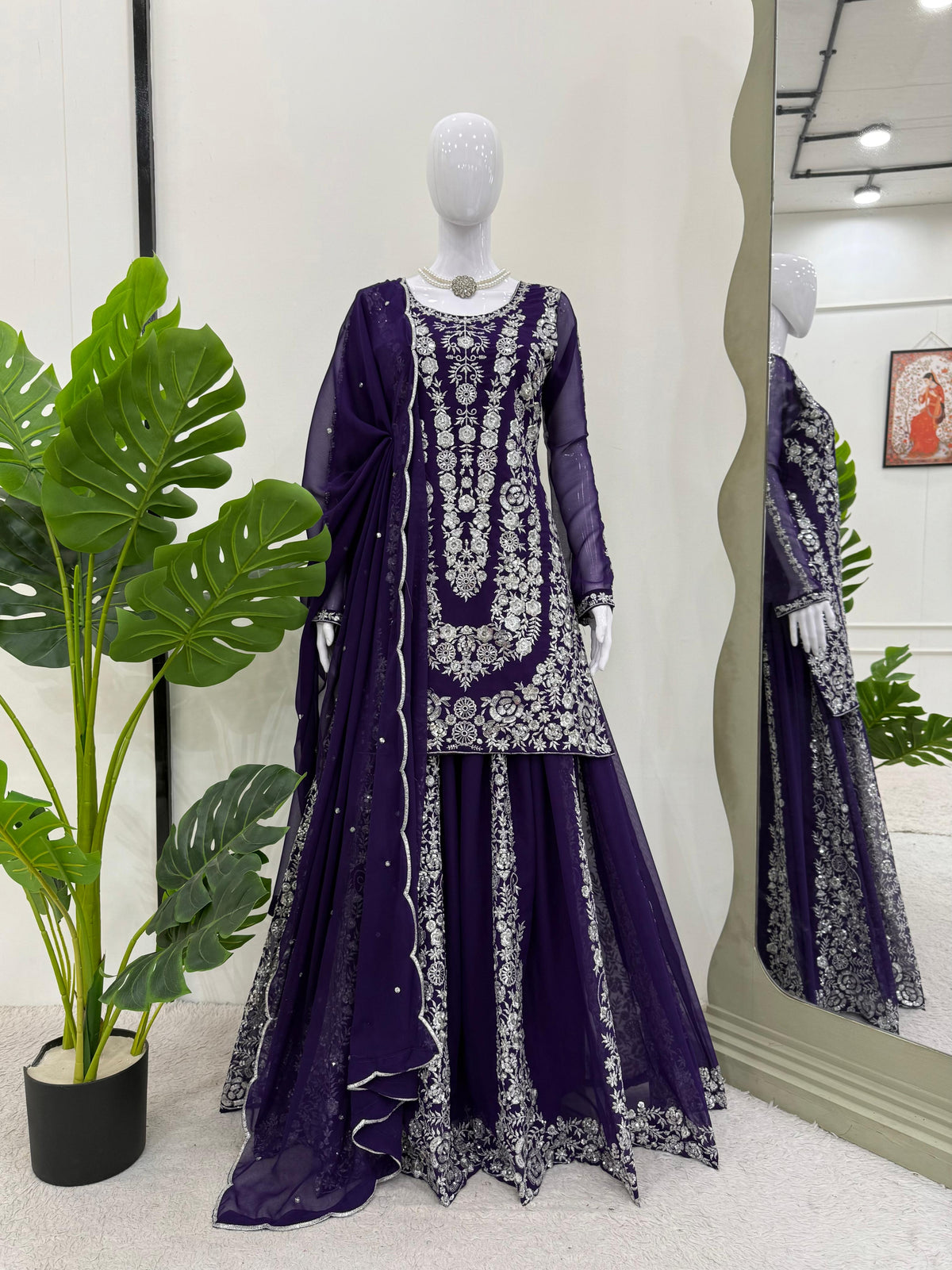 Demanding Georgette Purple Color Sharara Suit