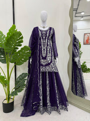 Demanding Georgette Purple Color Sharara Suit