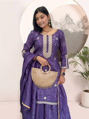 Pretty Purple Crush Silk Embroidery Work Palazzo Suit